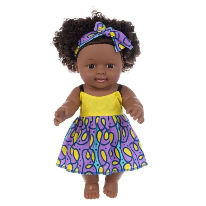 A 30 cm African doll with an afro head that speaks vocally