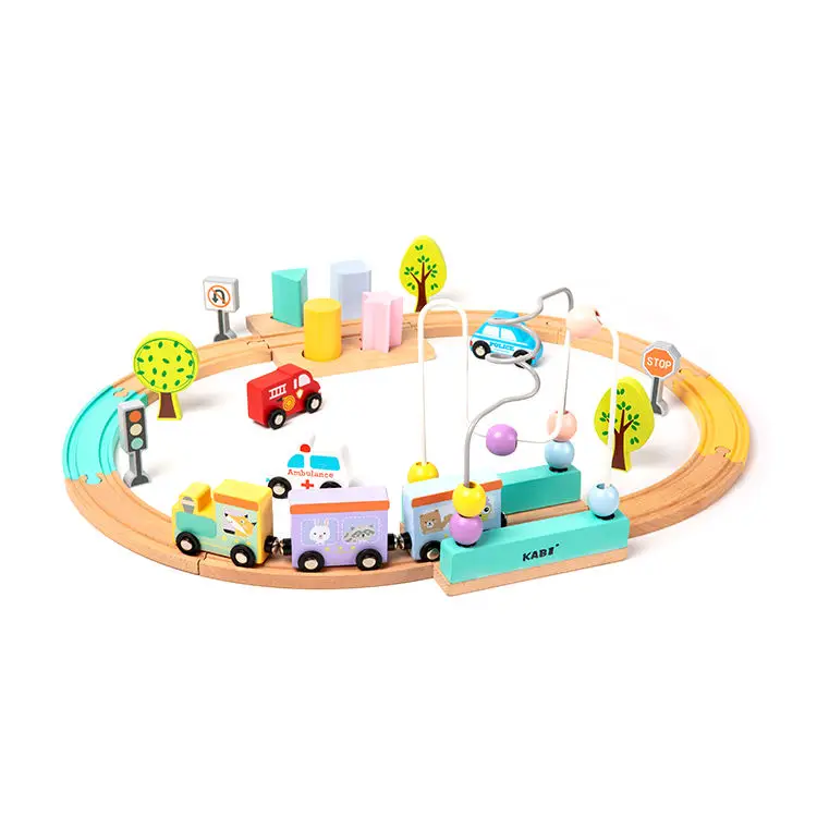 Factory Price Wooden Ladder Slot Rail Car Toy Wooden Toys Fast Roller Coaster Tracks Toddler Toy Track Wooden