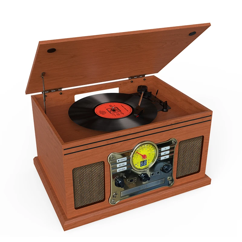 OEM Hot Selling Vintage Wooden Style Music Audio System LED Digital display Auto Stop Record Vinyl Turntable Player Phonograph