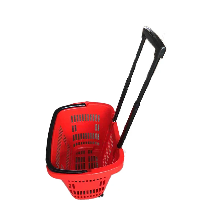 Factory Wholesale portable Trolley supermarket basket plastic shopping push cart with wheel