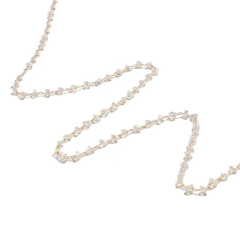 4/6mm Triangular crystal Beads Roll Chains Bracelet Metal Copper Link Necklace Crystal Chains for Diy Jewelry Making Accessories
