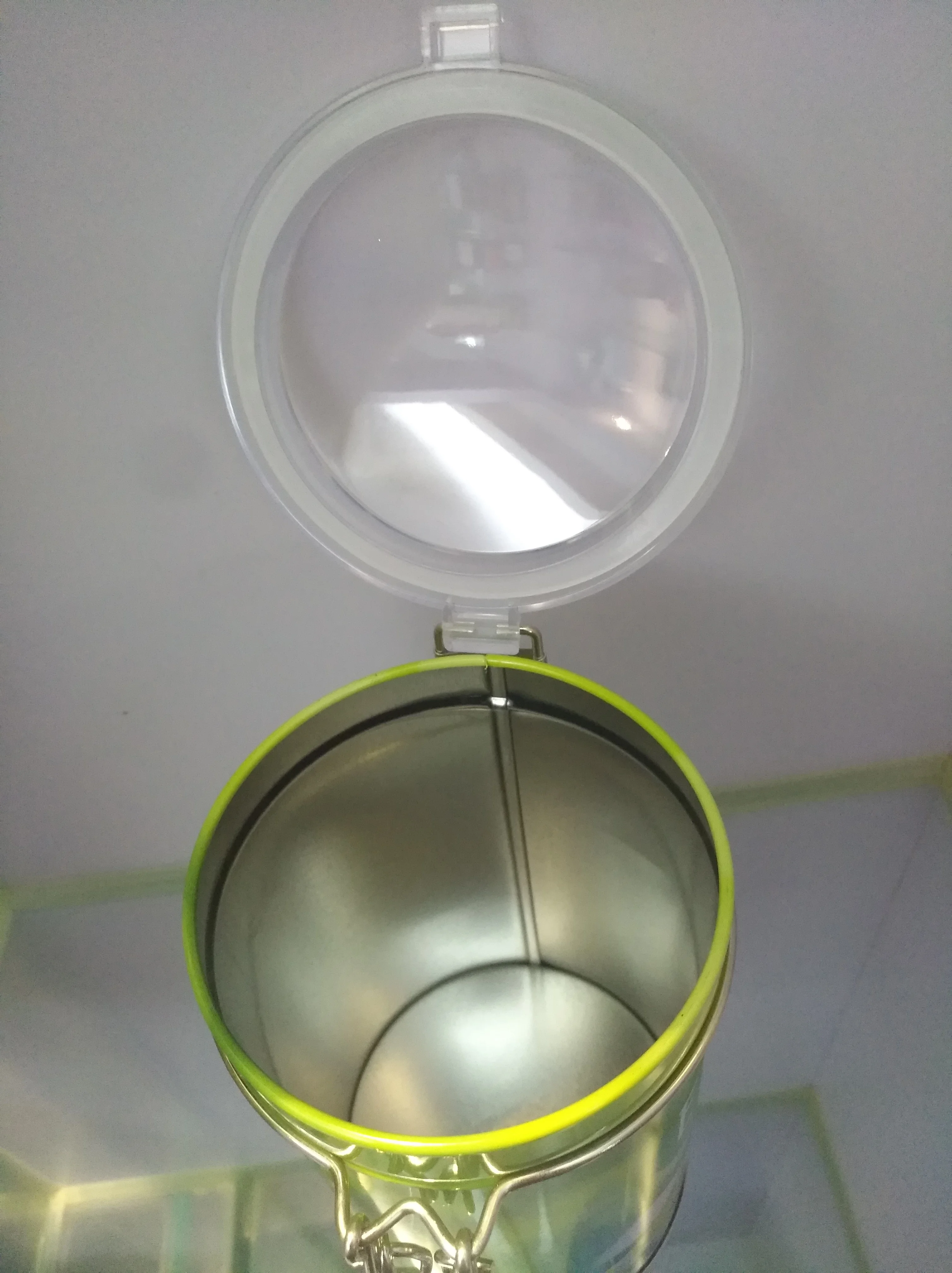 Round Airtight Tea Canister with Metal Clip/Clear Plastic Lid Set