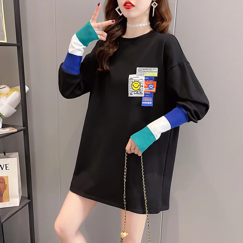 Оптовая продажа, Новинка лета 2021, свободный Женский пуловер средней длины из хлопка, пуловер с длинными рукавами, женские толстовки и свитшоты с капюшоном