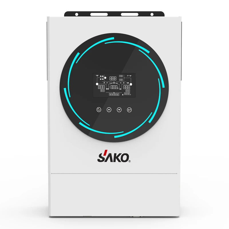 Sunpolo 6KW Солнечные фотоэлектрические сети Гибридный инвертор 48Vdc для 230VAC 6000 Вт Чистая синусоида Инвертор зарядное устройство с 120A со слежением за максимальной точкой мощности RGB Освещение