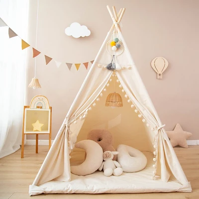 Baby Teepee Playing Kids House Tent Canvas Indoor Children Teepee Tent Kids Tent