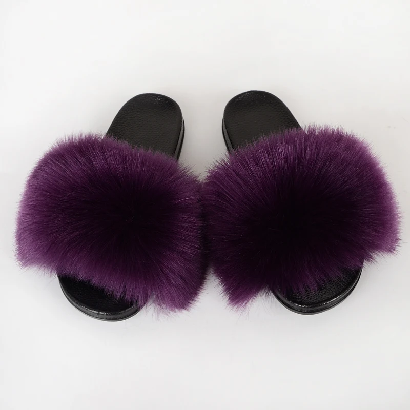 2021 Fashion style Summer Adult Child Mommy and baby Fur Slides Multi-color Furry rainbow Slippers
