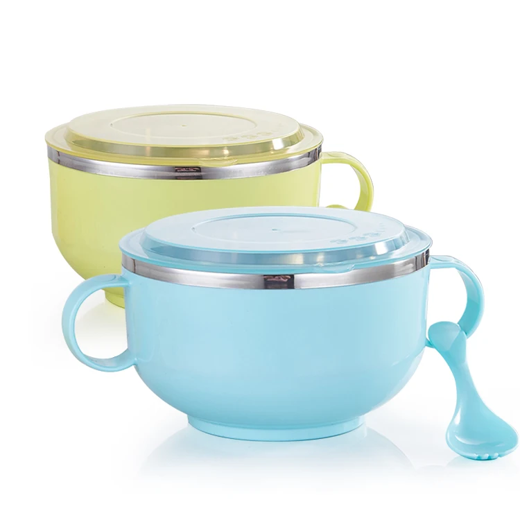 
Noodle Bowl With Lid Handle Stainless Steel Plastic Leak-Proof Food Container Bowl 