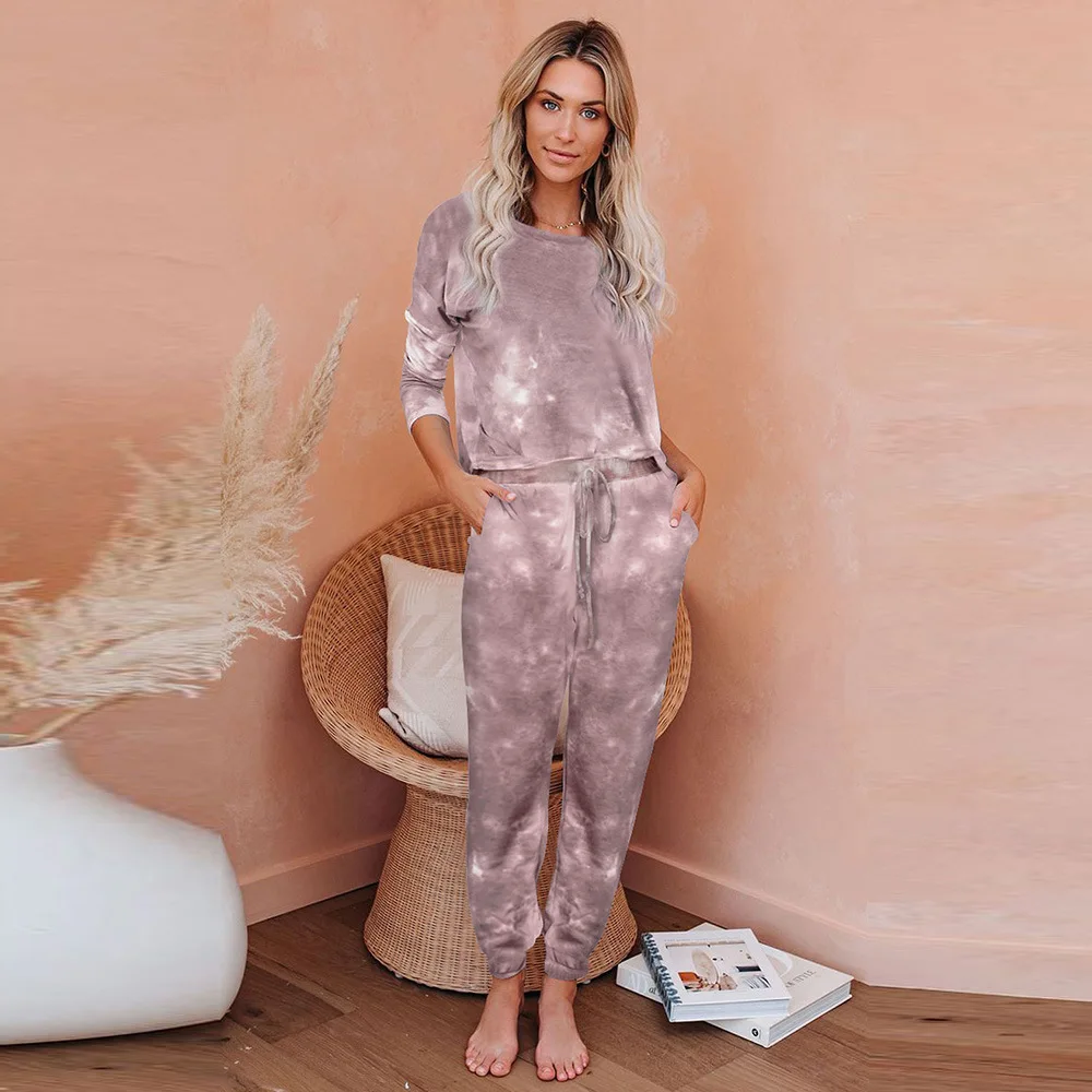 WW-0264 Qiu Dong Tie Dye Printing Long-sleeved Pants Fission Pajamas Girls Pajamas Winter Sleepwear Women Set