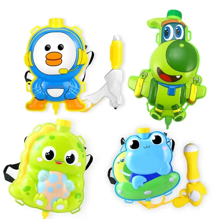Factory Wholesale Cute Cartoon Duck Frog Dinosaur Animal Water Shooter Hot Summer Large Capacity  Water Gun Toy With Backpack