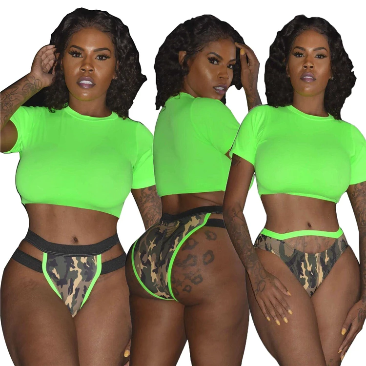 Casual New arrivals ladies sexy 2 piece swimwear fashion summer irregular short sleeve bikini 2021 D97819