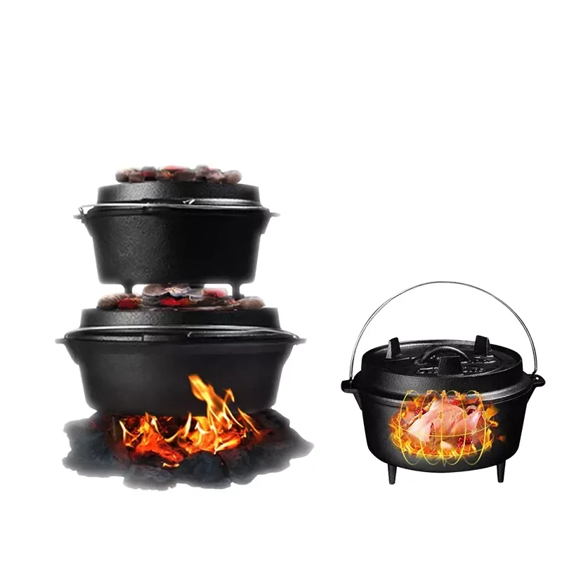 Amazon Hot Selling Dutch Oven Camping Pre-seasoned Cast Iron Cauldrons Pot
