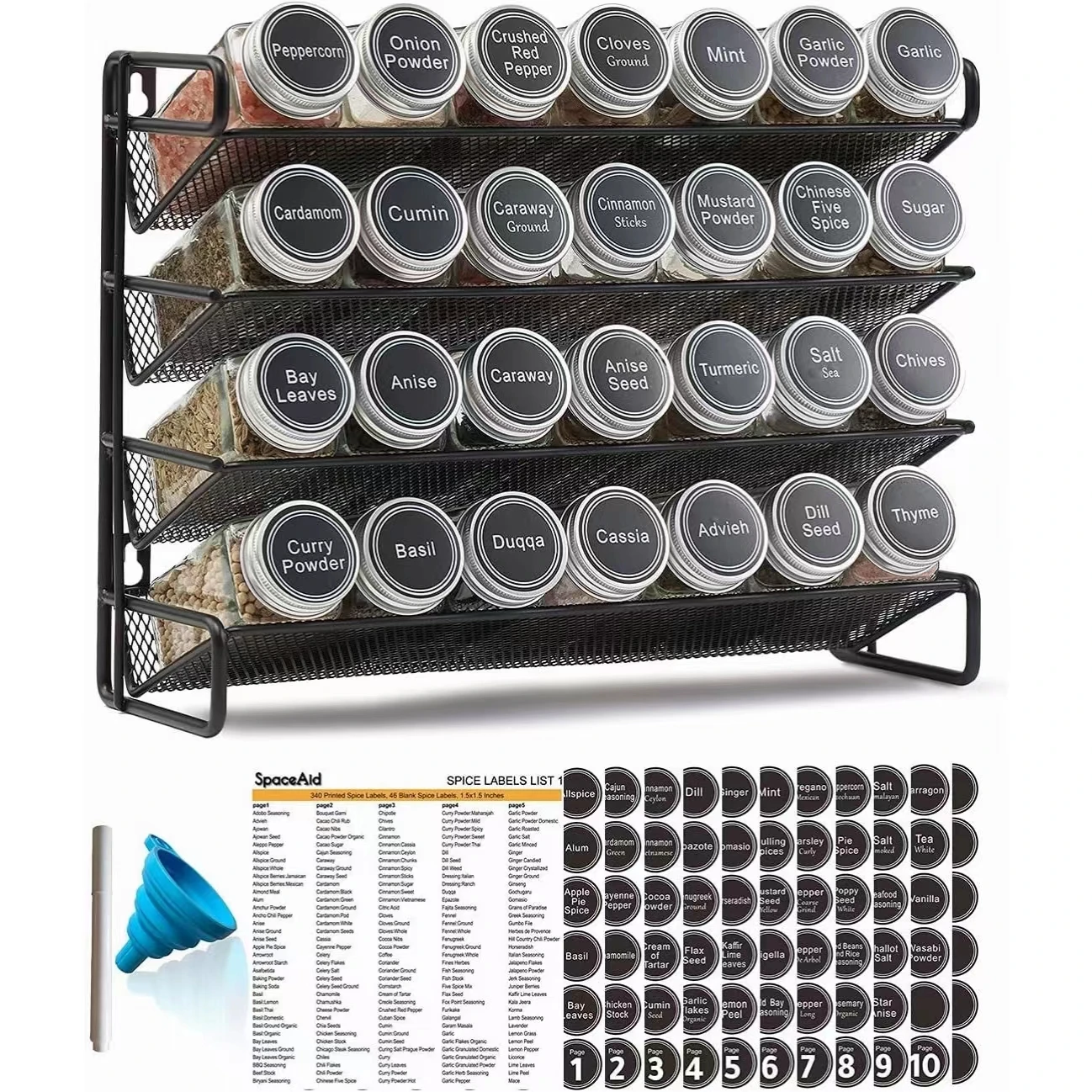 Seasoning Revolving Spice Rack With Glass Jars Modern Stainless Steel Spice Rack For Kitchen Countertop And Drawer