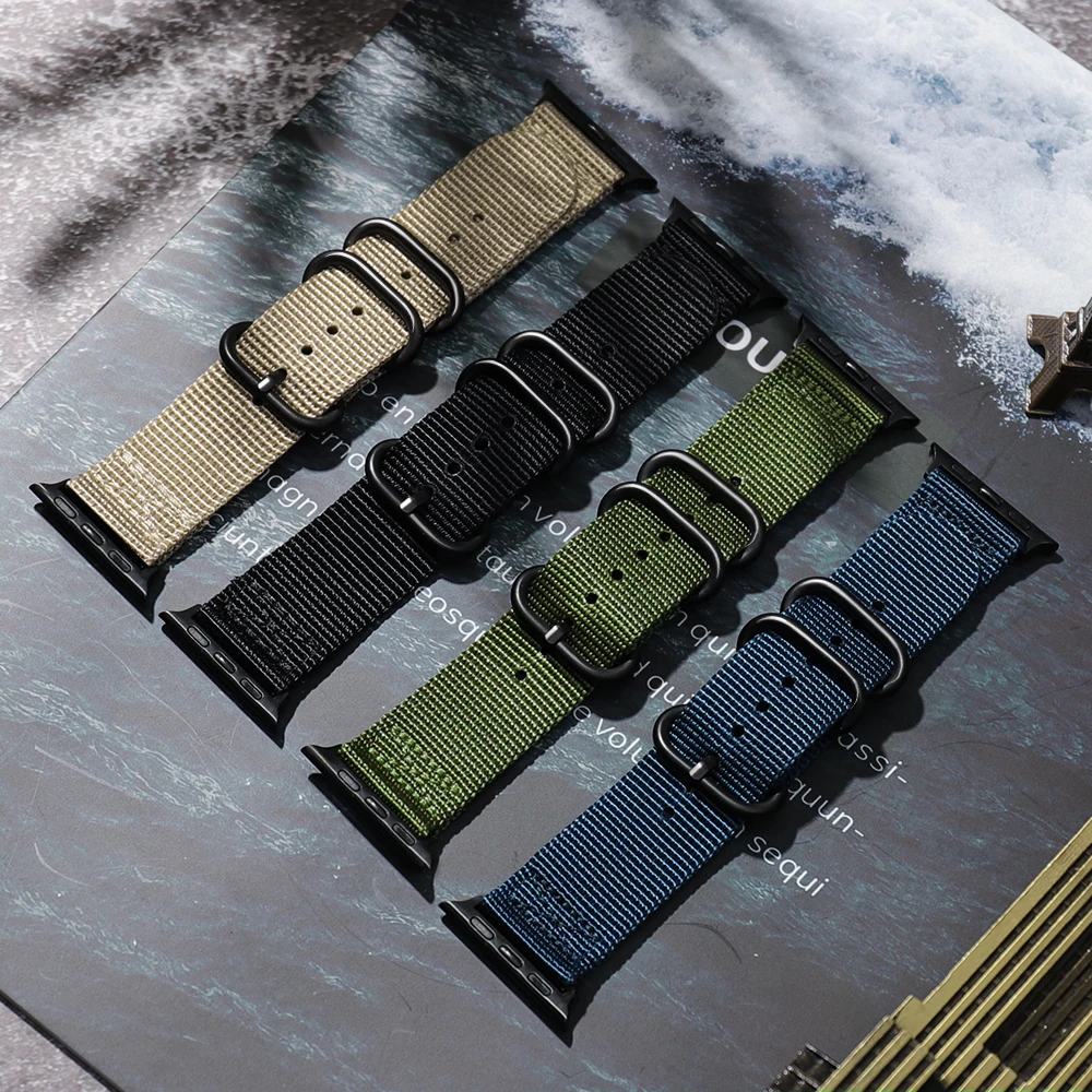 Ремешок нейлоновый холщовый для Apple Watch Band 41 мм 45 спортивный браслет смарт-часов iWatch 7 6 5 4 3