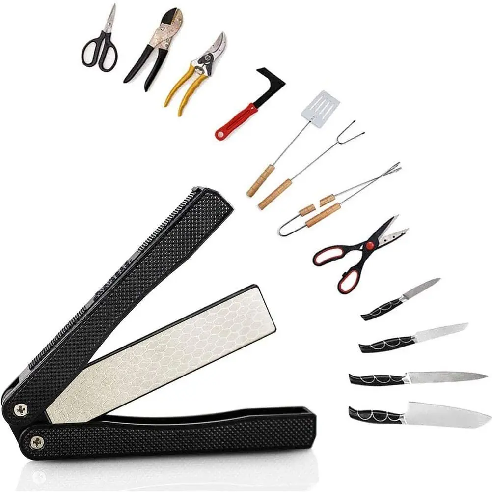 Knife Kitchen Outdoor Camping Folding Diamond pocket Knife Sharpener 400/600 Grit Double-Sided Sharpening Stone