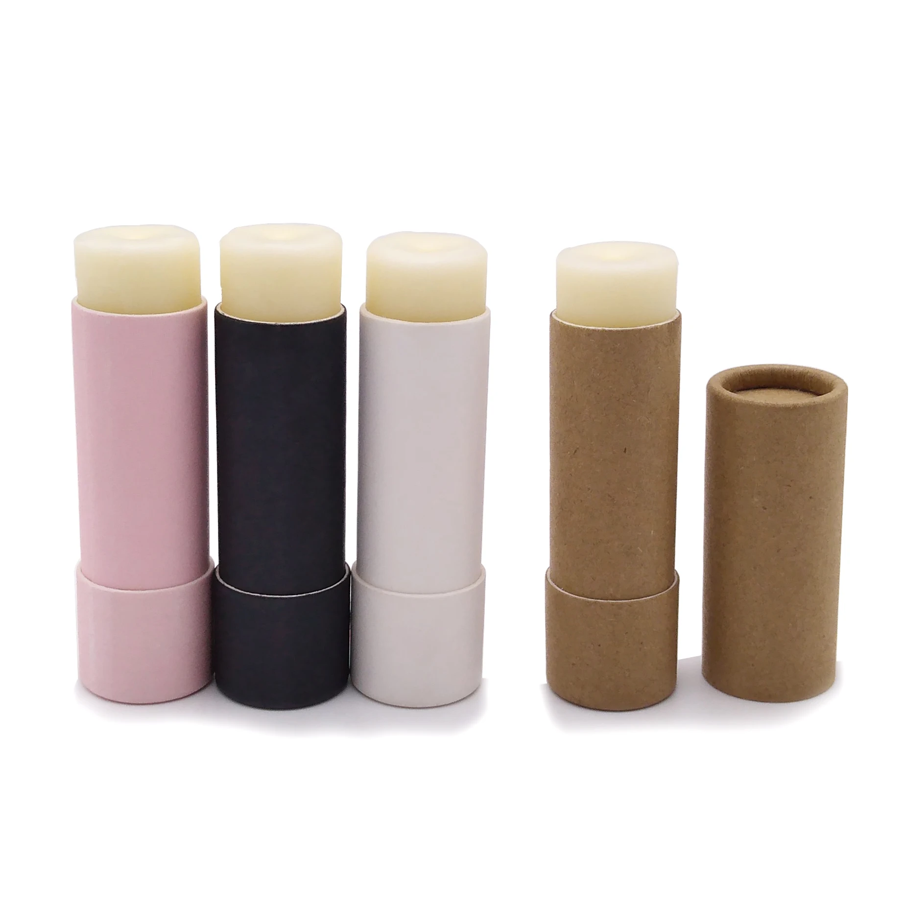Cardboard Containers Cylinder Eco Friendly Pink Kraft Paper Tubes For Lip Balm Lipstick Packaging