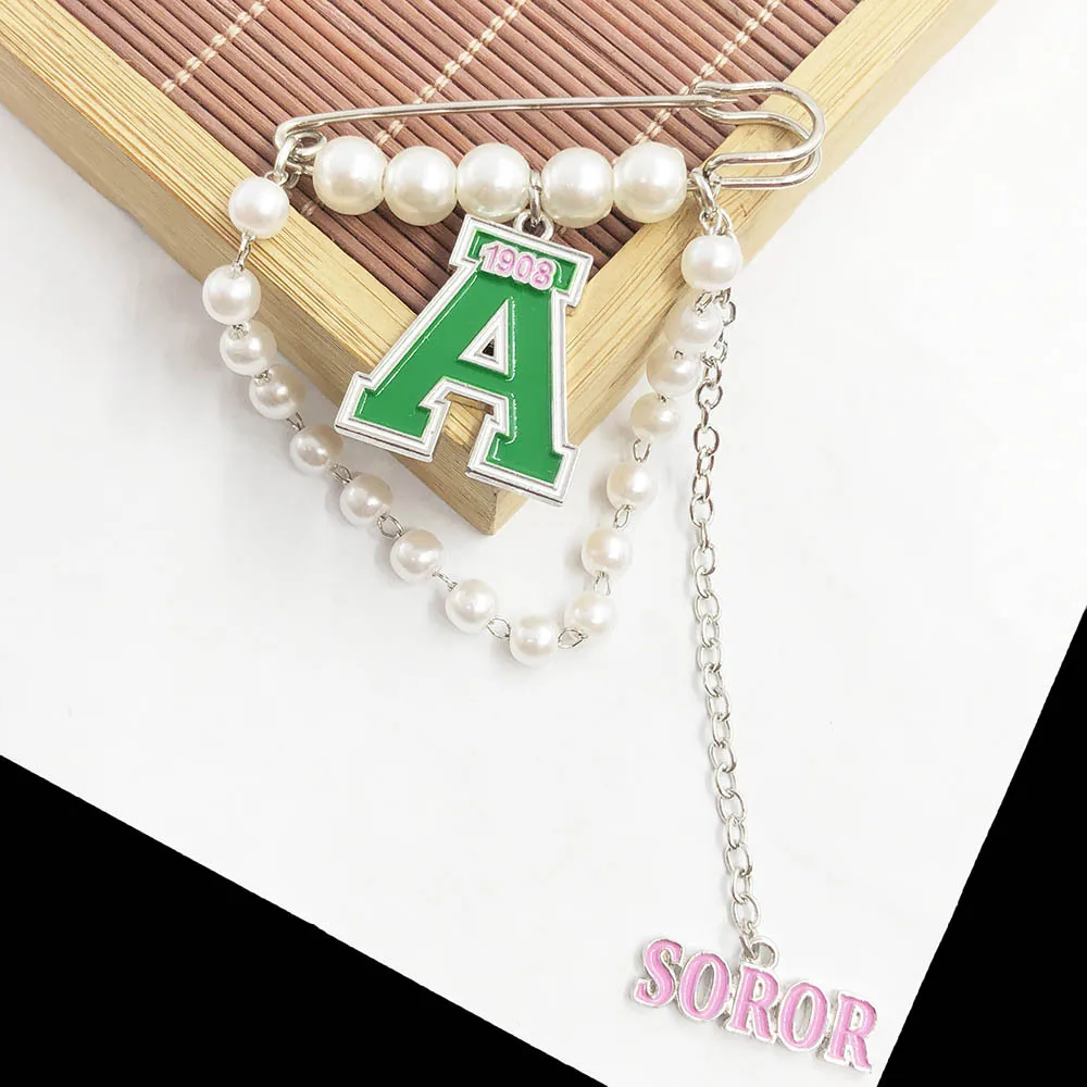 Greek Letter Pink Green ALPHA KAPPA ALPHA   Hanger Dangle Girl Brooches Flower Silver Brooch Pin Jewelry
