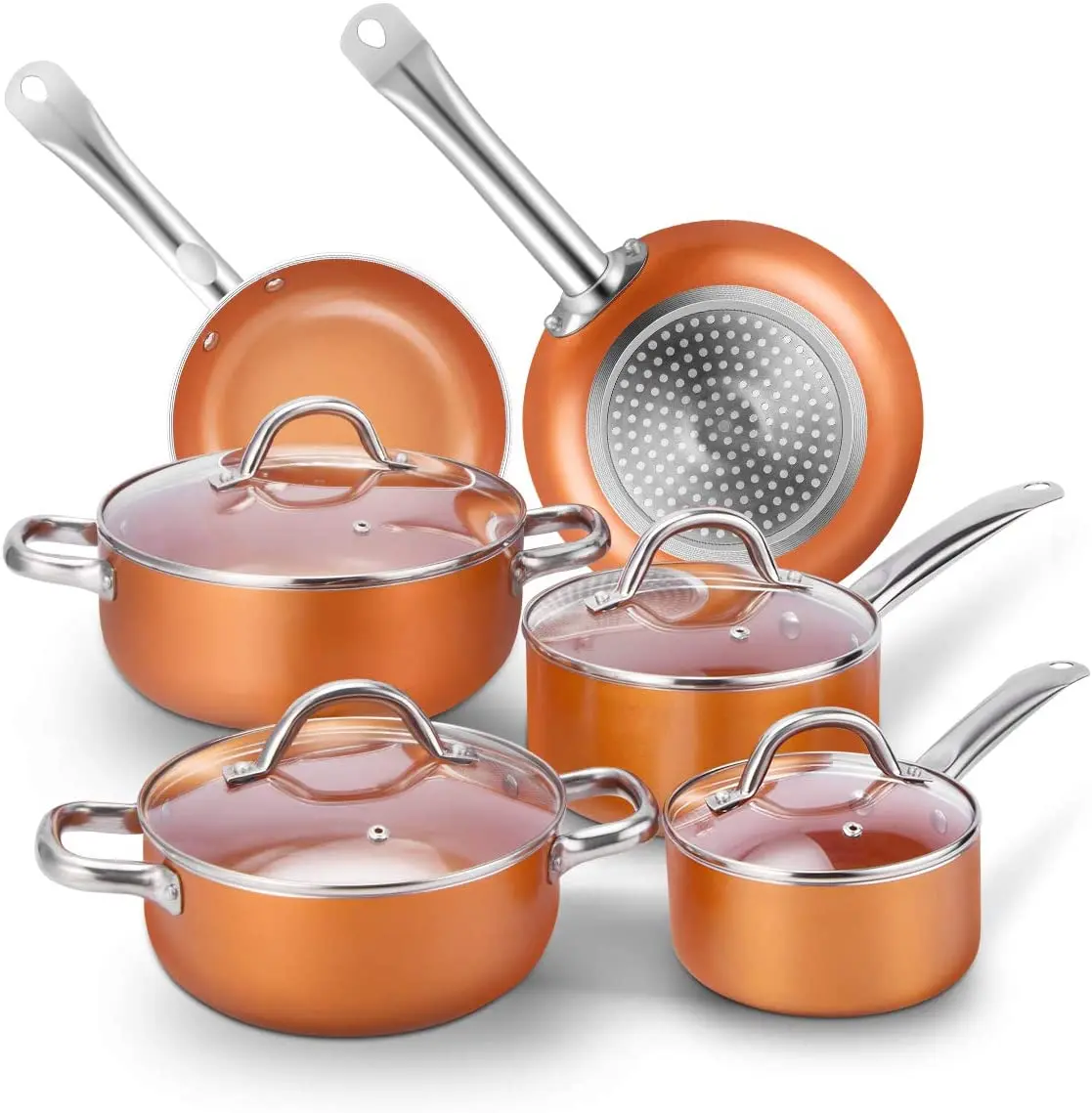 10pcs Non Stick Ceramic Coating Saucepan Wok Induction Copper Pots and Pans