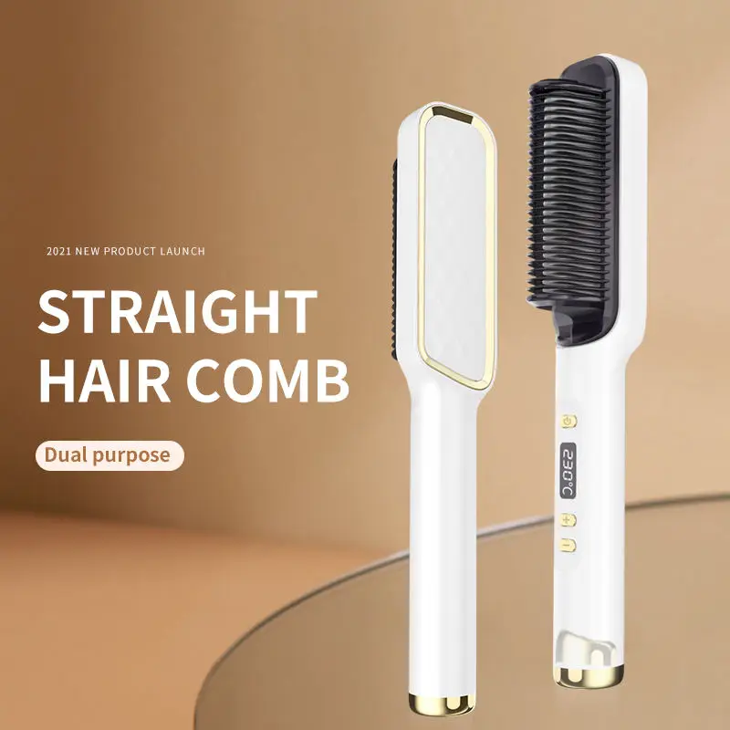 Hot 2024 Portable Fast Heating Electric Hot Comb Hair Straightener Brush Negative Ion Hair Straightener Styling Comb