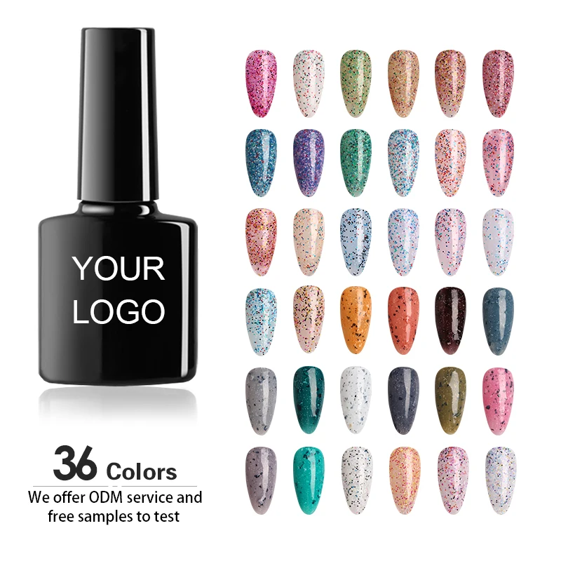 YDC Private Label Rubber Base Coat Thick Gold Foil Flakes Gel Polish Custom Viscosity 1320 Colors Nail Gel Polish