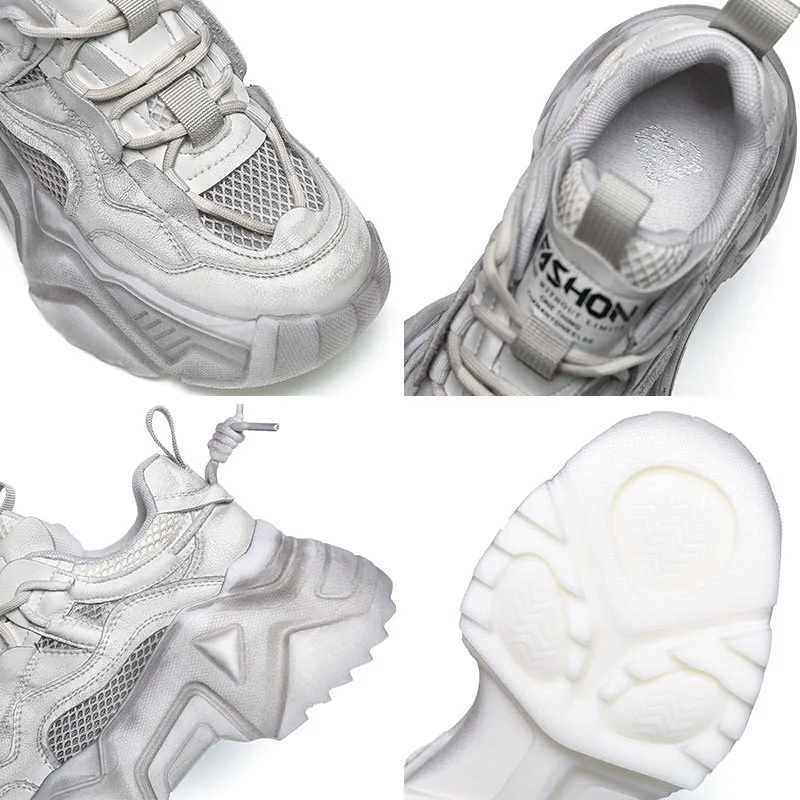 Women Sneakers Flat Platform Shoes Height Increasing Genuine Leather Fashion Casual Shoes Breathable Thick Bottom Ladies Shoes