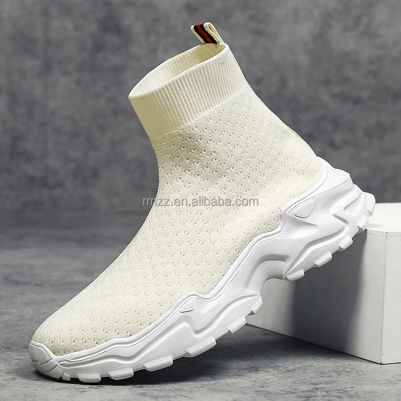 Large size flying knitted upper Four seasons high-tie fly knitted shoes