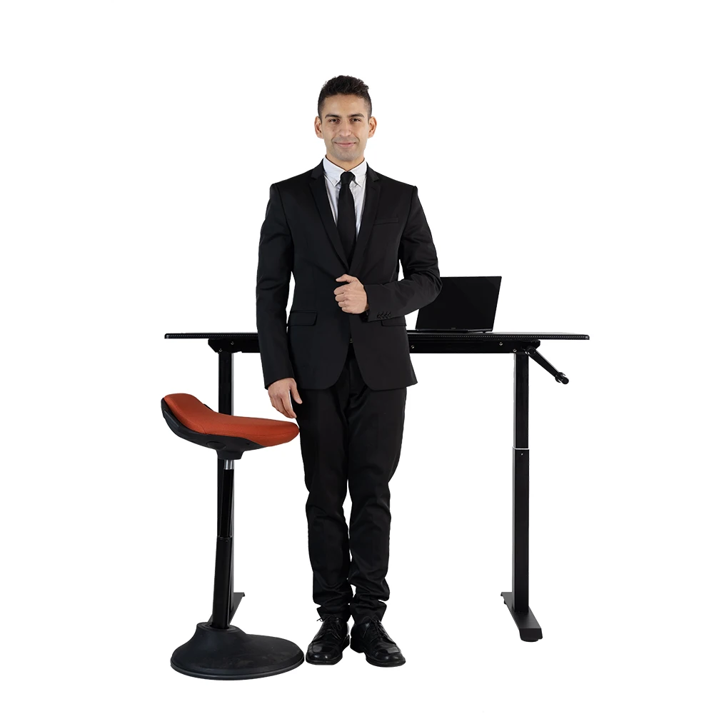 Eisdir M2  Manual Hand Crank Height Adjustable  Sit To Stand Office Computer desk with Wood Desktop