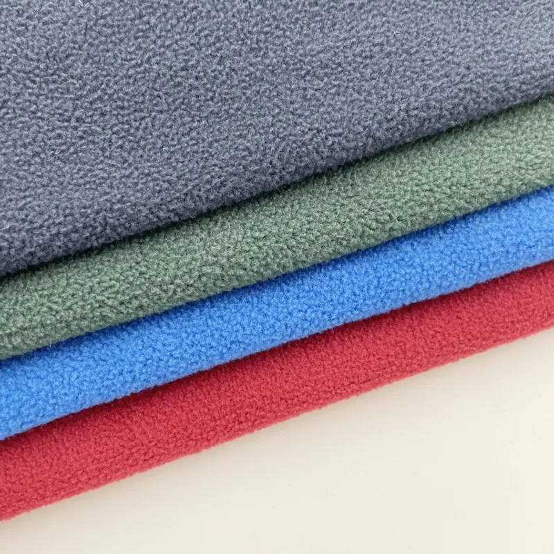 Cheap micro polar fleece double sided brushed one side antipiling jacket fabric