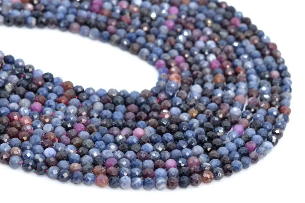
Ruby Sapphire Beads Grade AA Genuine Natural Gemstone Full Strand Faceted Round Loose Beads 