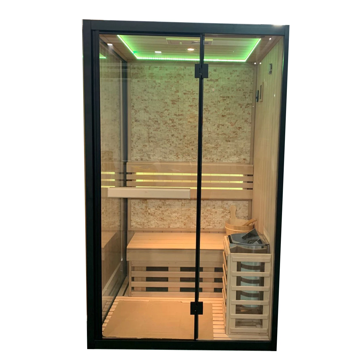 Finnish sauna room traditional wet steam sauna  aluminium frame spruce wood hemlock red cedar