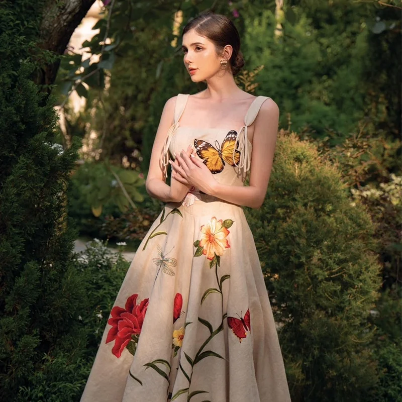 Новинка лета 2023, модное дизайнерское женское приталенное платье с бабочками