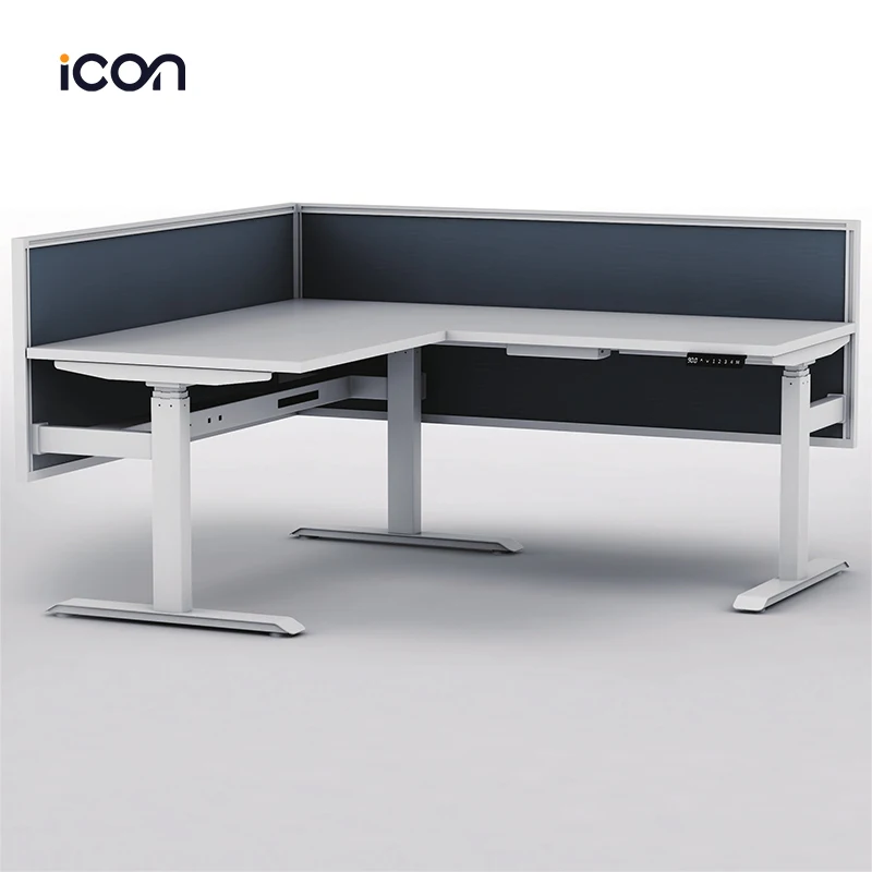 L Shape Corner Office Height Adjustable Work Station Desk Electric Lift Desk Table Mesa con altura ajustable for Workstation