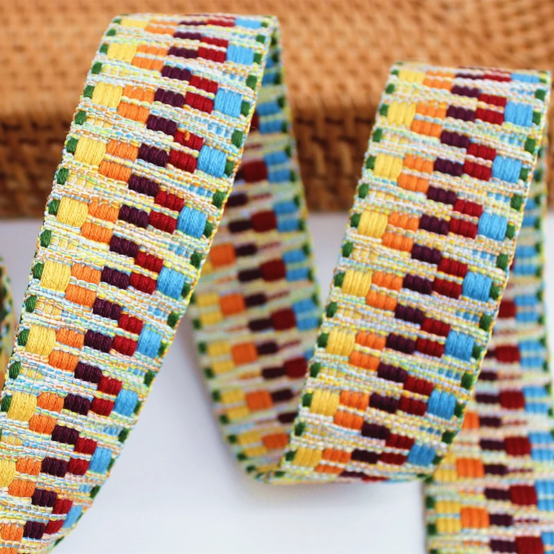 38mm National Style Jacquard Webbing Colorful cotton Ribbon For Garments Shoes Bags Belt Hat Decoration Headwear Accessories