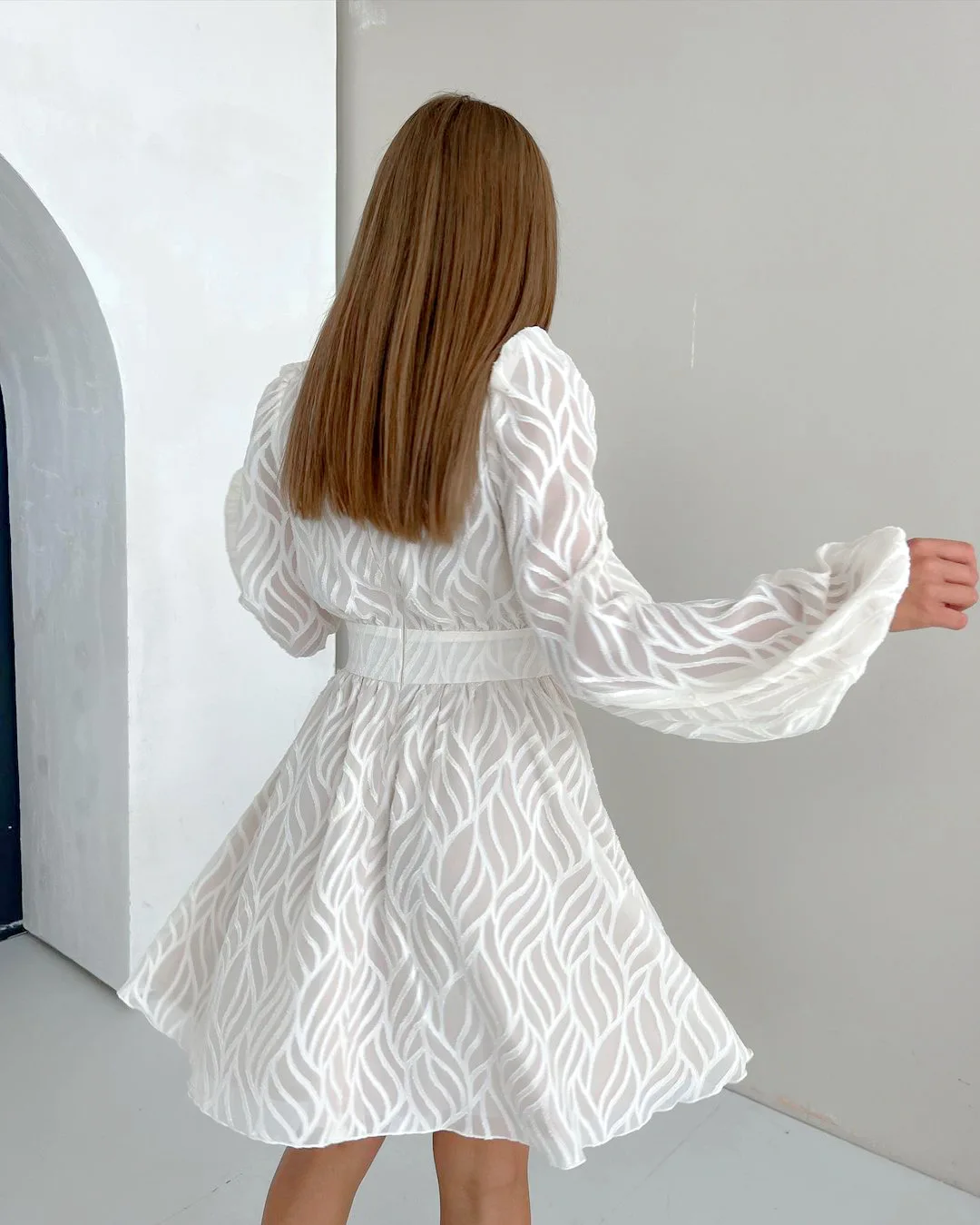 ihoov women dresses French Jacquard A Line Skirt Long sleeved Short Skirt