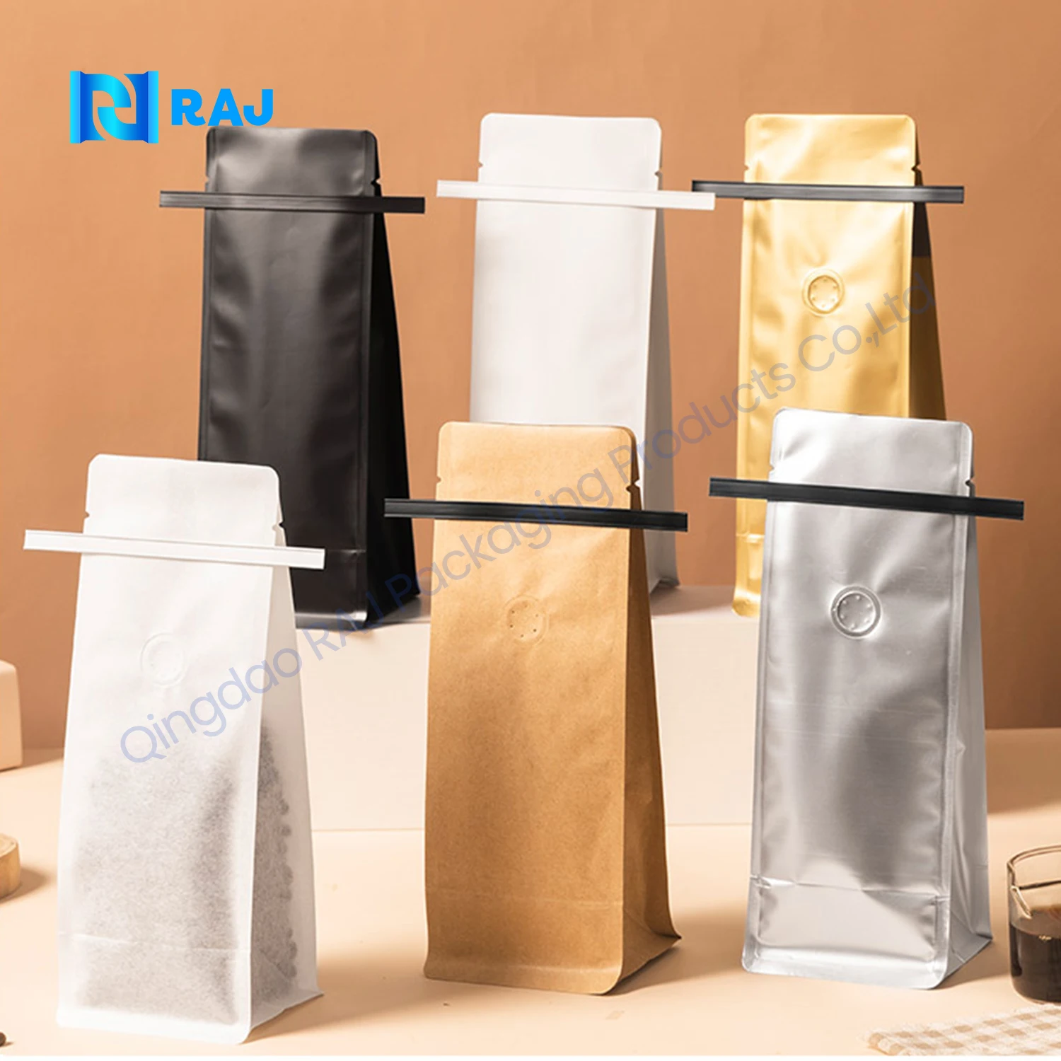 Heat Seal Flat Bottom Bag 12Oz Block Bottom Custom Coffee Bags Standing Pouch Biodegradable Coffee Bags