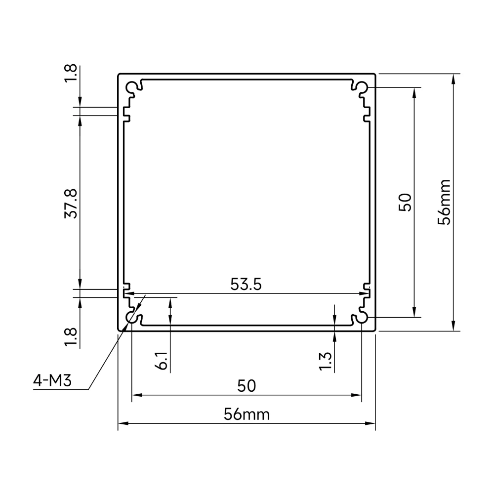 Алюминиевый корпус для радиатора 56*56 мм