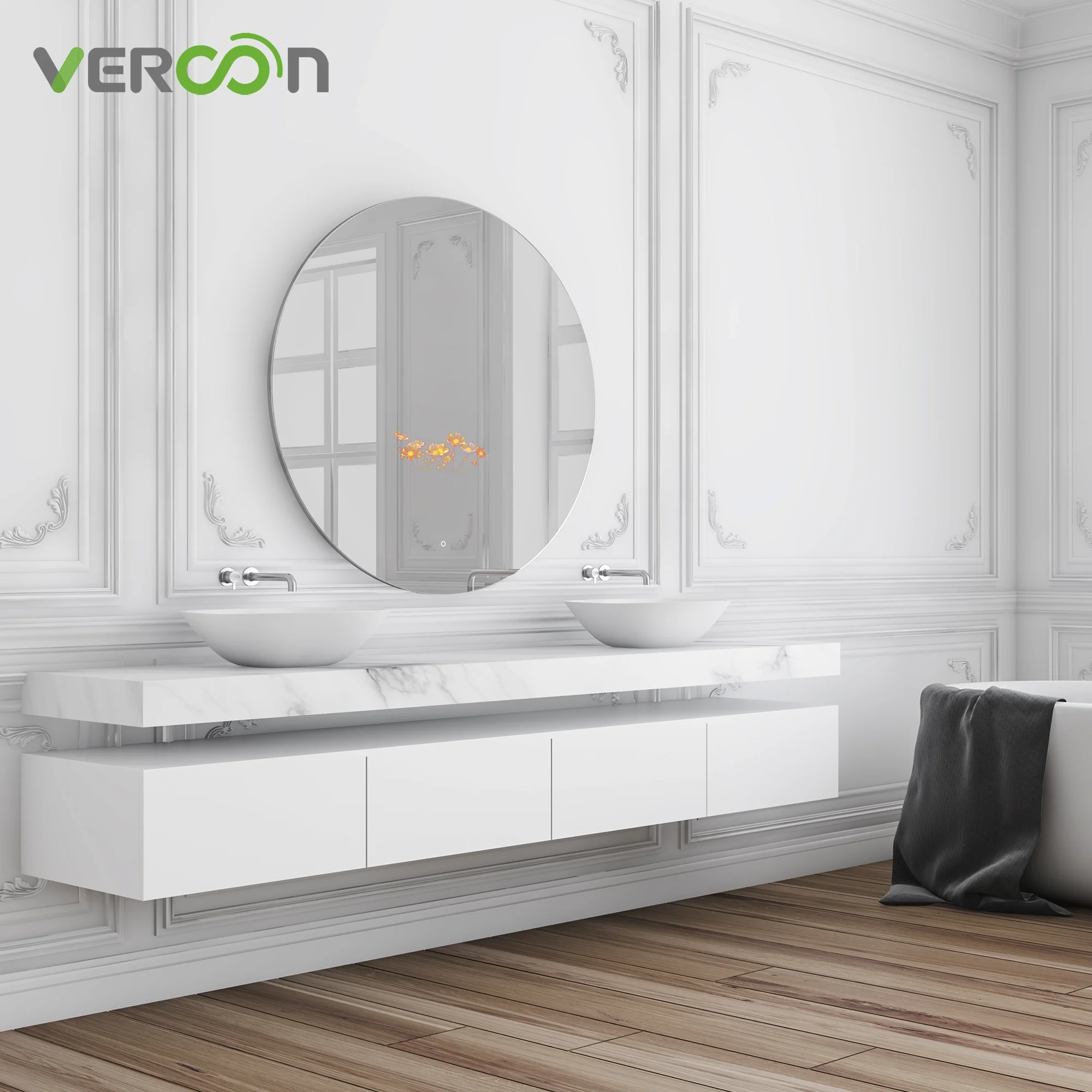 Vercon sell well smart mirror Factory direct sales round frameless android backlit led backlit smart mirror