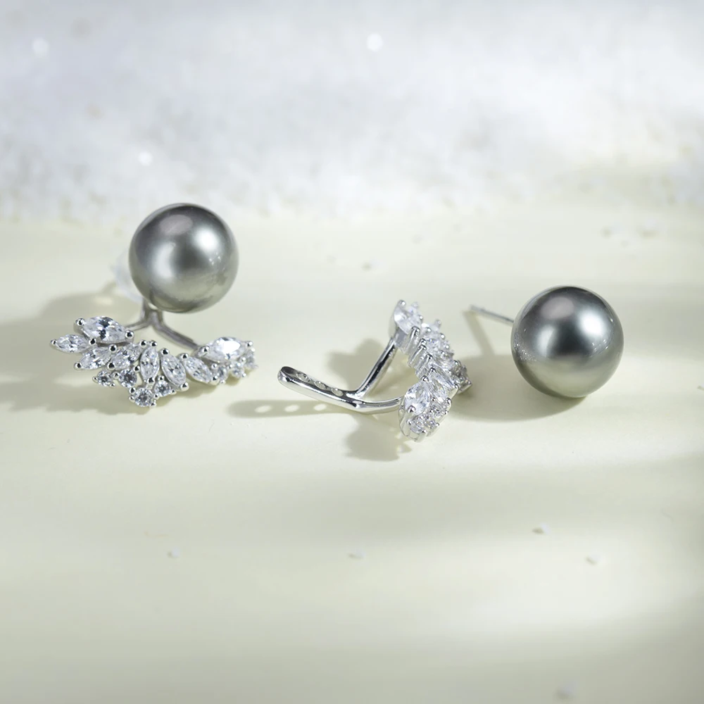 Tahitian Pearl Earrings Accessories Wholesale 925 Silver Earring Jewelry Grey Natural Sea Water Pearl Earrings