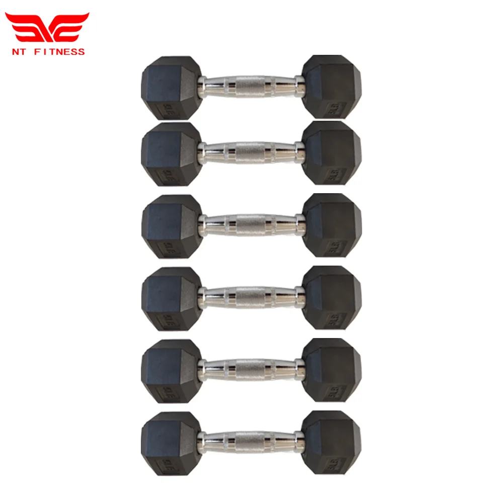 High Quality NT Fitness Gym Color Round / Hex Rubber Coated Dumbbell Set