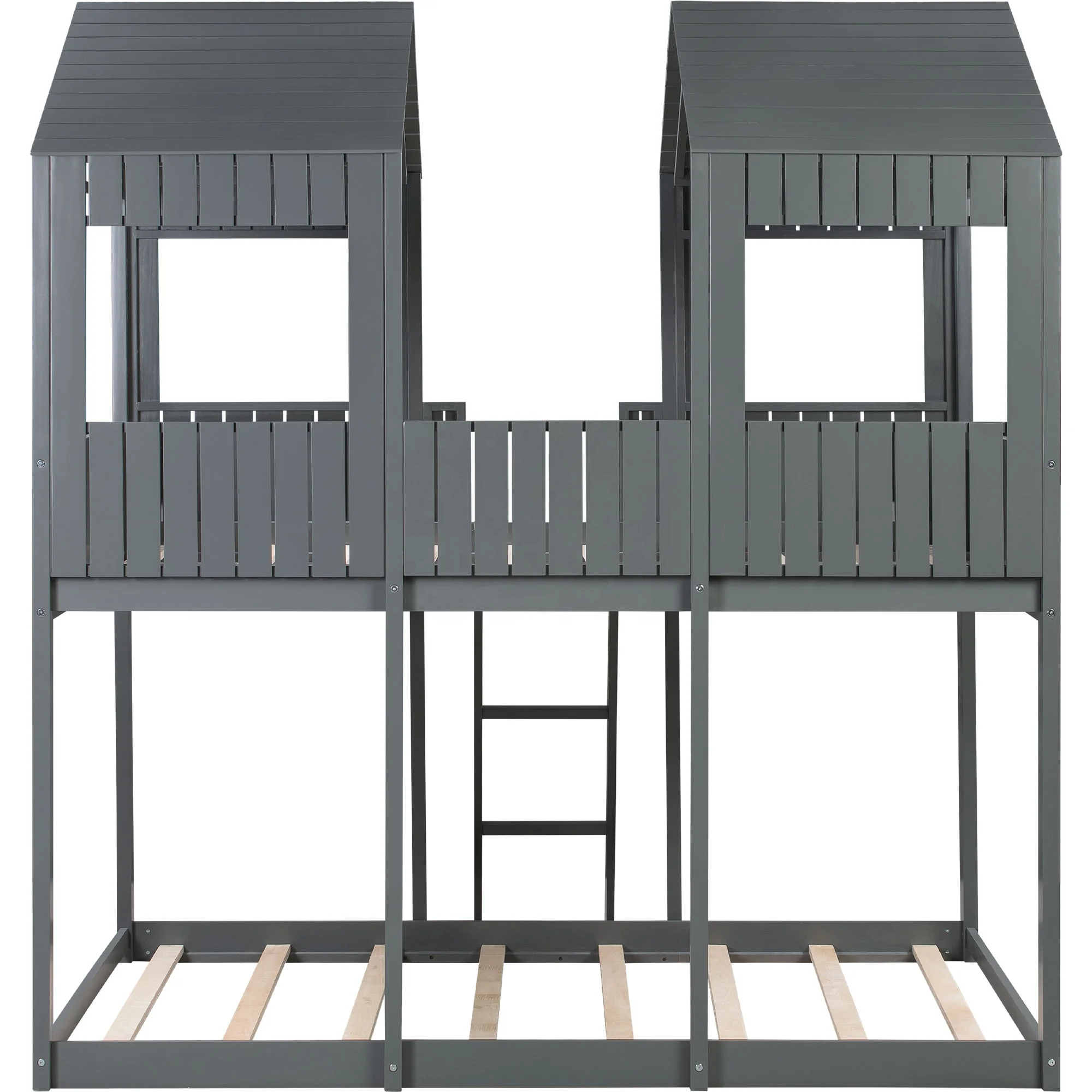 cheap wooden full house bunk bed for boy and girl