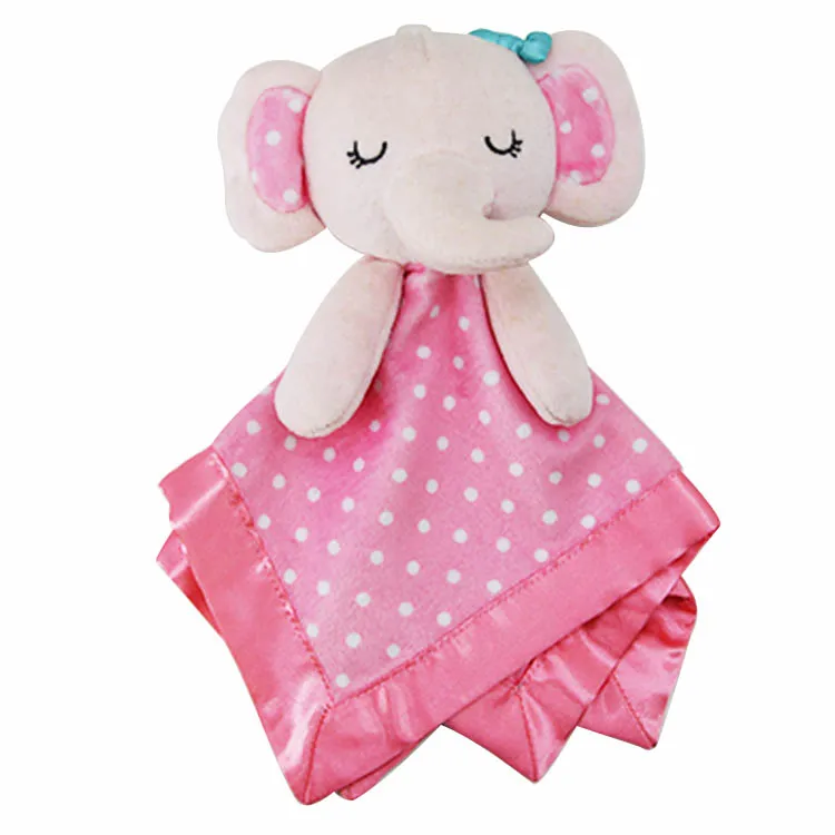 Soft stuffed animal plush security blanket soothing toy baby teething blanket elephant baby comforter toy printed fleece blanket