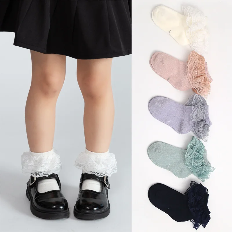 
New Arrivals Kids Girl 2-12 Years Big Lace Princess Short Socks Cotton Socks S/M/L/XL Children Lace Socks 
