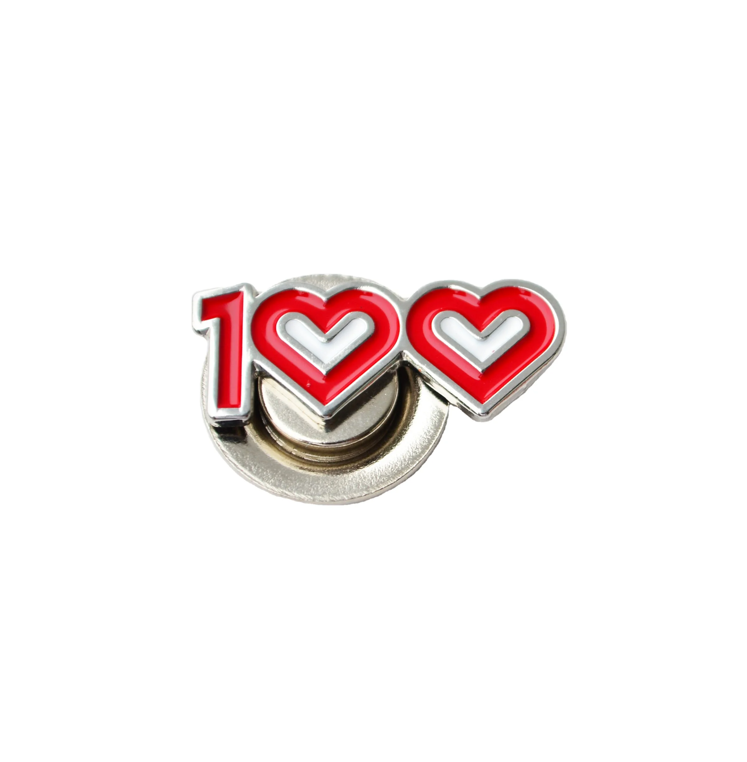 Custom 100 Years Red Heart Enamel Metal Magnetic Pin Badge with Strong Magnet Backing
