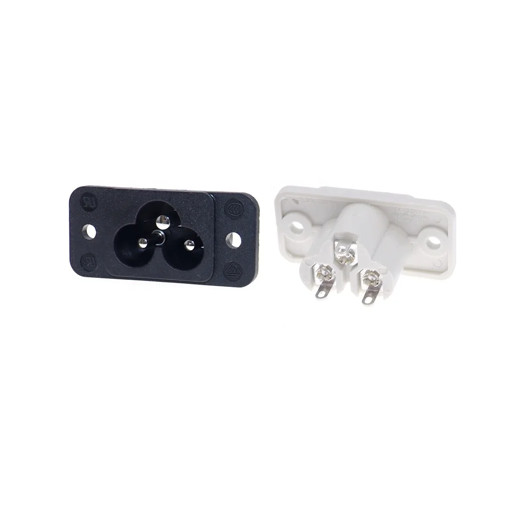 AC030 IEC320 C6 Inlet Plug 3 Pin Power Socket AC 250V 2.5A with Screw Mount Inlet White Black