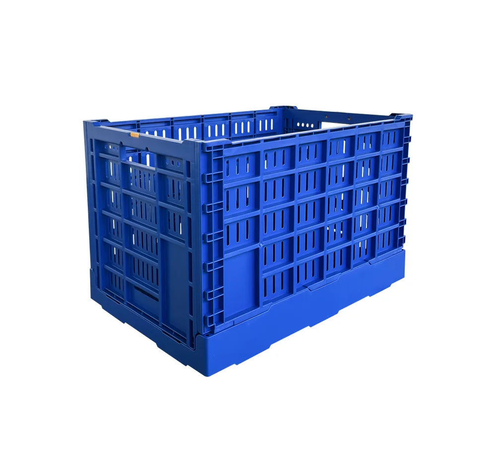 Foldable reusable 600x400x400 mm mesh type crate plastic storage crate for fruit and vegetable transport