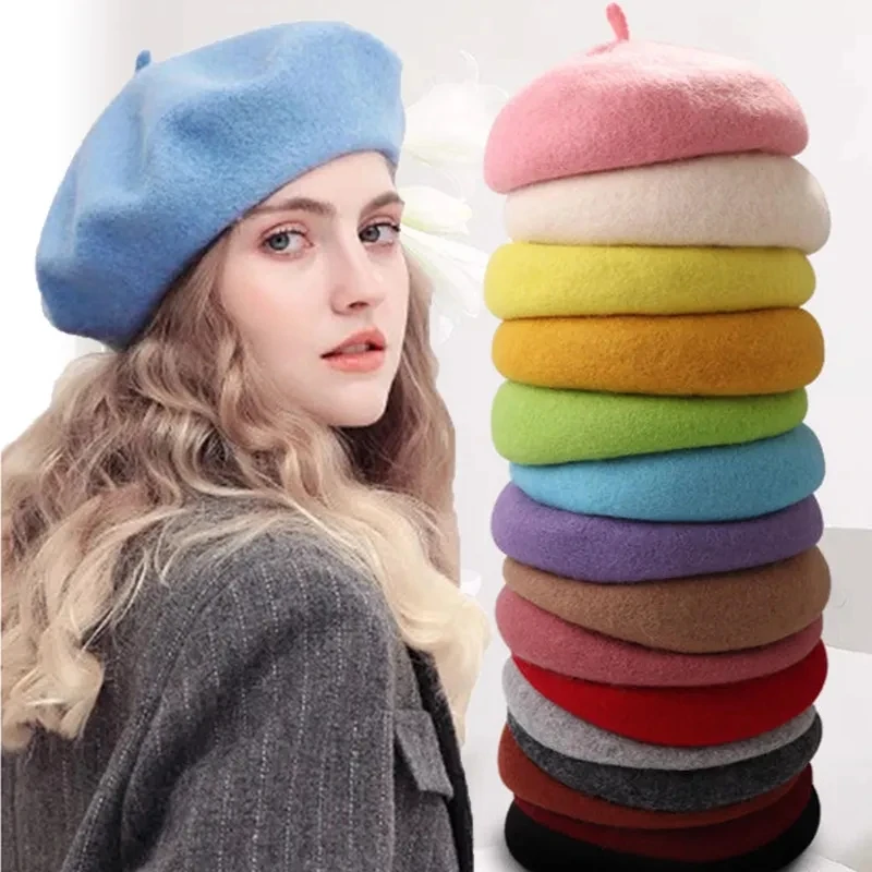 Custom Embroidered Wool Beret Hat Berets For Sale Women Girl Beret Hat Custom Embroidery Wool Cap For Women