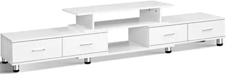 White TV Unit 160-220cm Length Adjustable Entertainment Unit Wooden TV Stand Cabinet