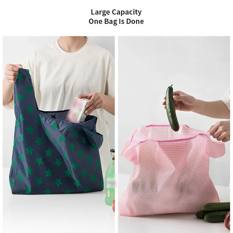 Custom Nylon Foldable Grocery Bags Eco-friendly Nylon Pouch Reusable Folding Polyester Shopping Bag