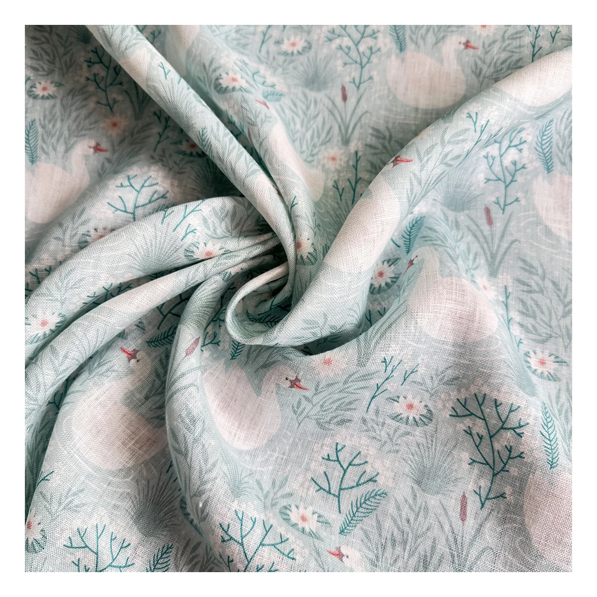 The Factory Outlet Classical Swan Design Custom 100% Linen Digital Printing Italian Linen Fabric Wholesale for Clothing