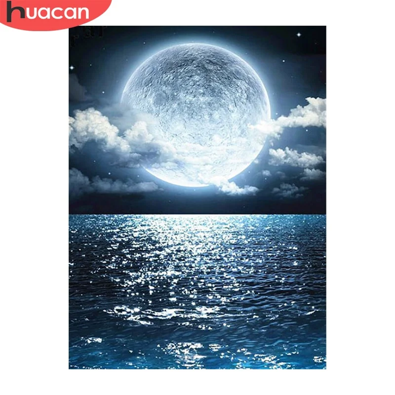 HUACAN Paint By Numbers Moon Scenery Unique Gift Home Decoration Picture By Number Sea Acrylic Drawing On Canvas