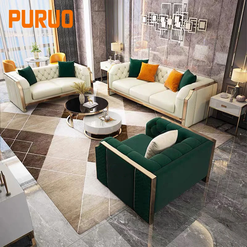 Puruo italian designer sofa set price stainless steel upholstery fabric premium saudi arabia style couch sofa in pakistan